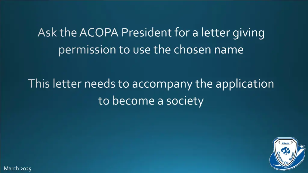 ask the acopa president for a letter giving