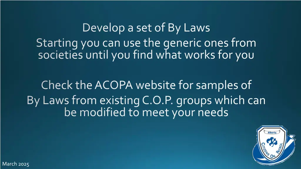 develop a set of by laws starting