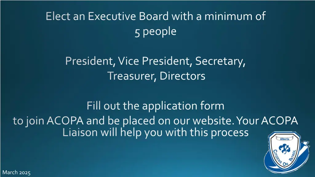 elect an executive board with a minimum