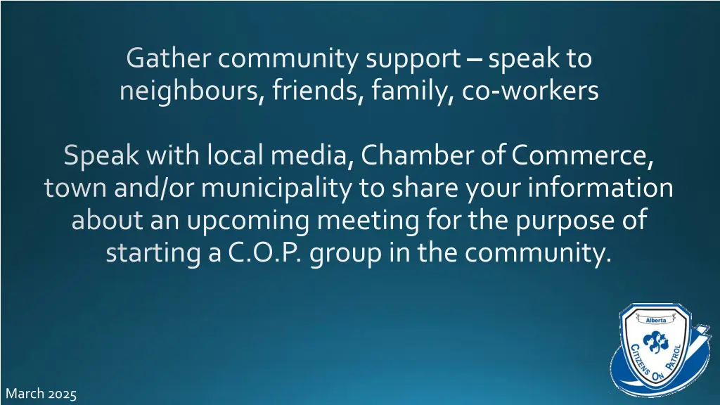 gather community support speak to neighbours