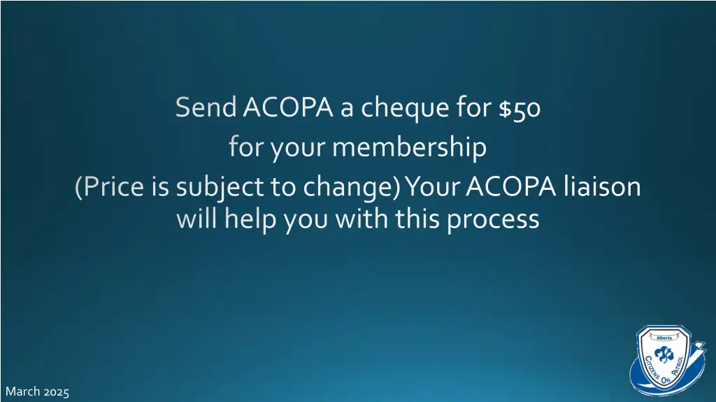 send acopa a cheque for 50 for your membership