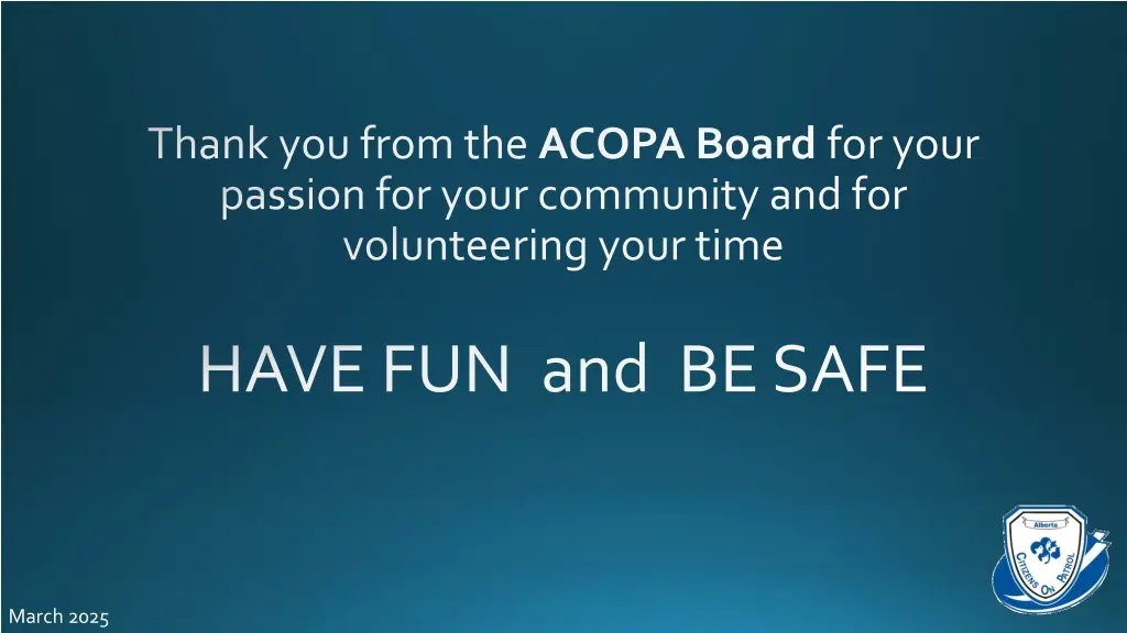 thank you from the acopa board for your passion