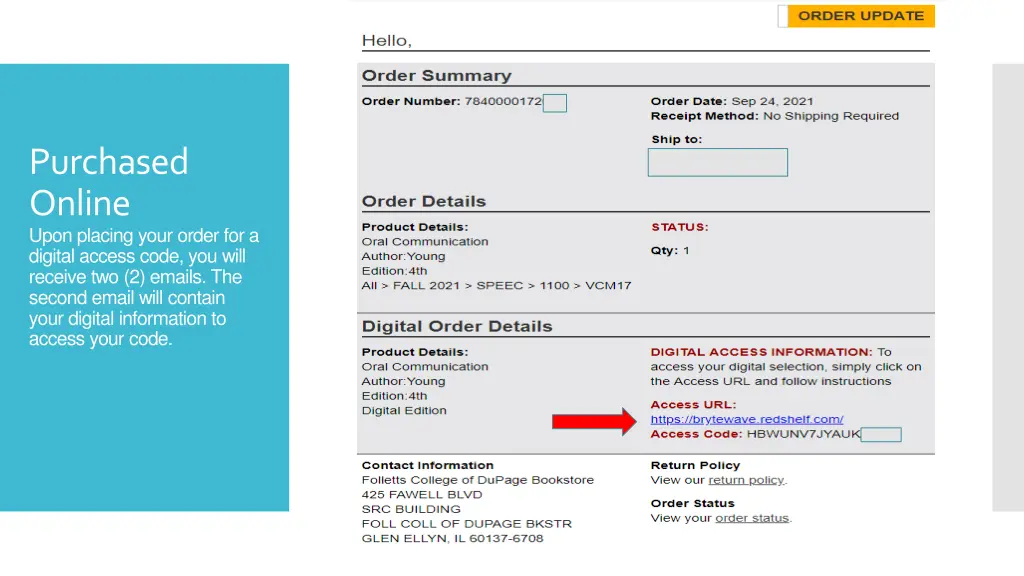 purchased online upon placing your order