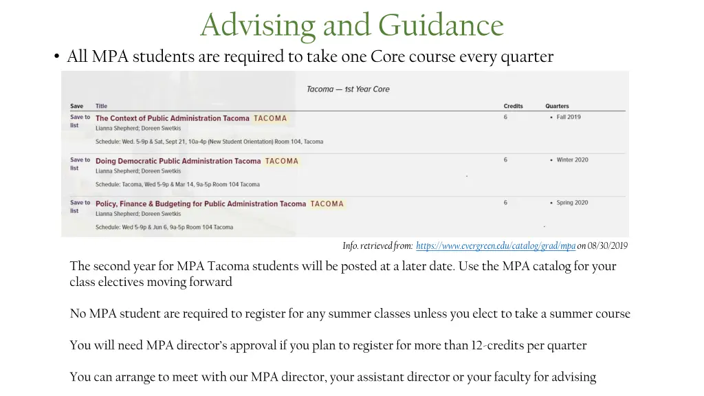 advising and guidance all mpa students
