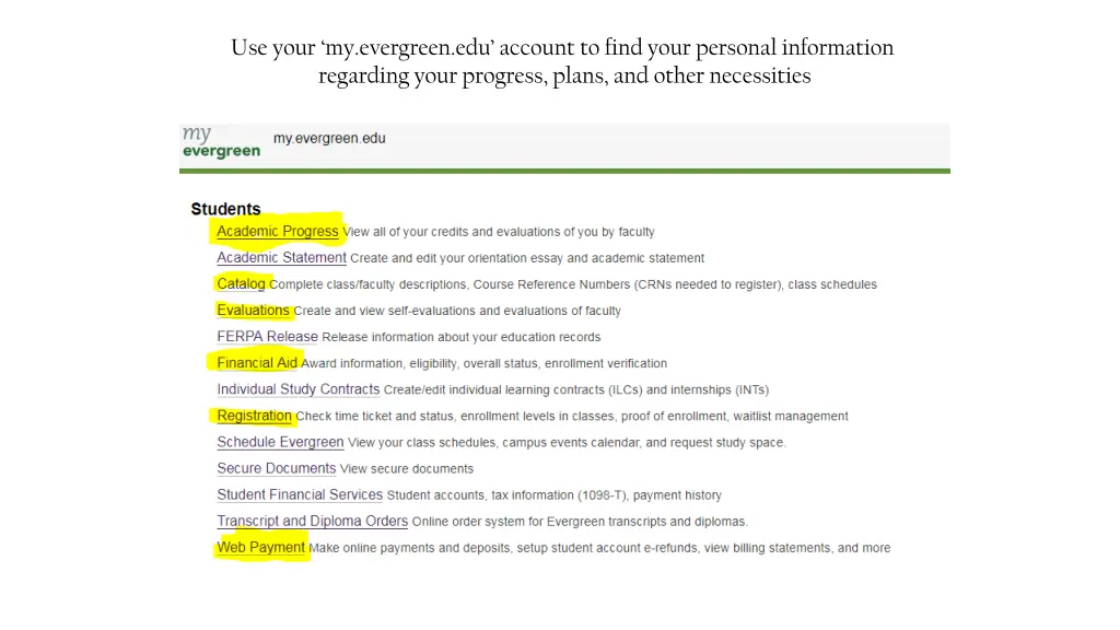 use your my evergreen edu account to find your