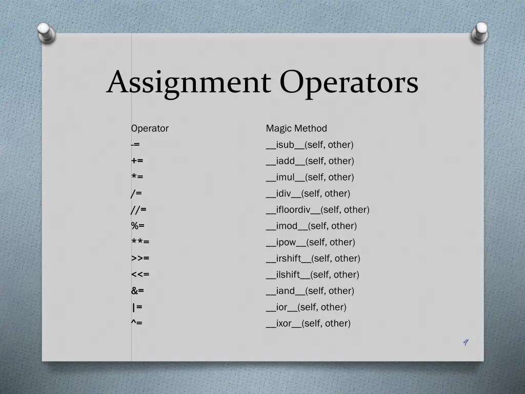 assignment operators