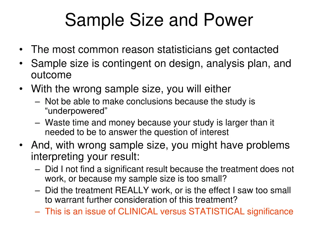 sample size and power