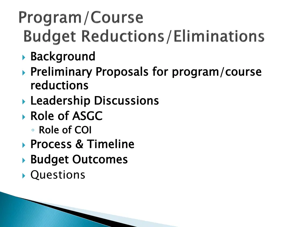 background preliminary proposals for program