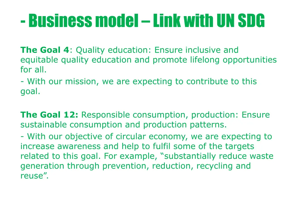 business model link with un sdg