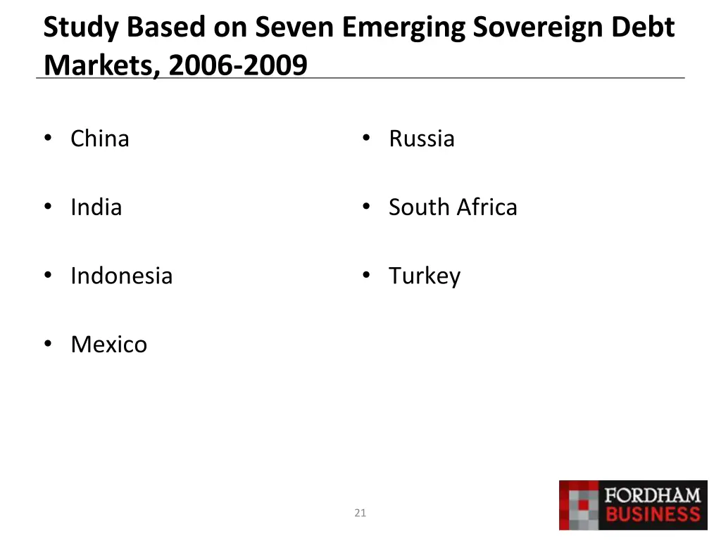study based on seven emerging sovereign debt