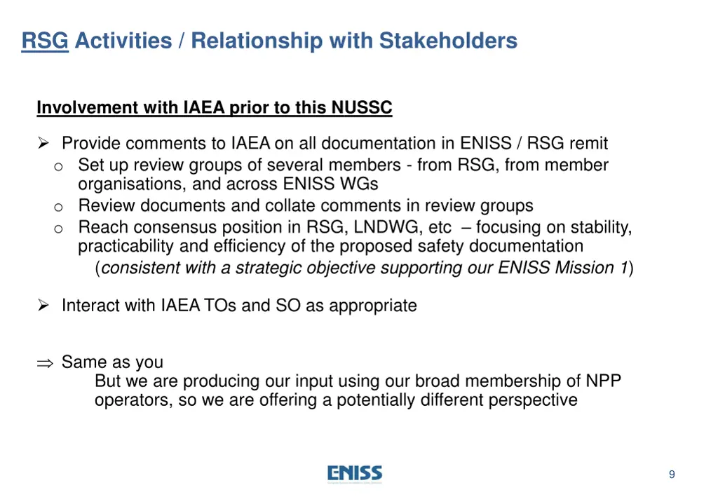 rsg activities relationship with stakeholders 1