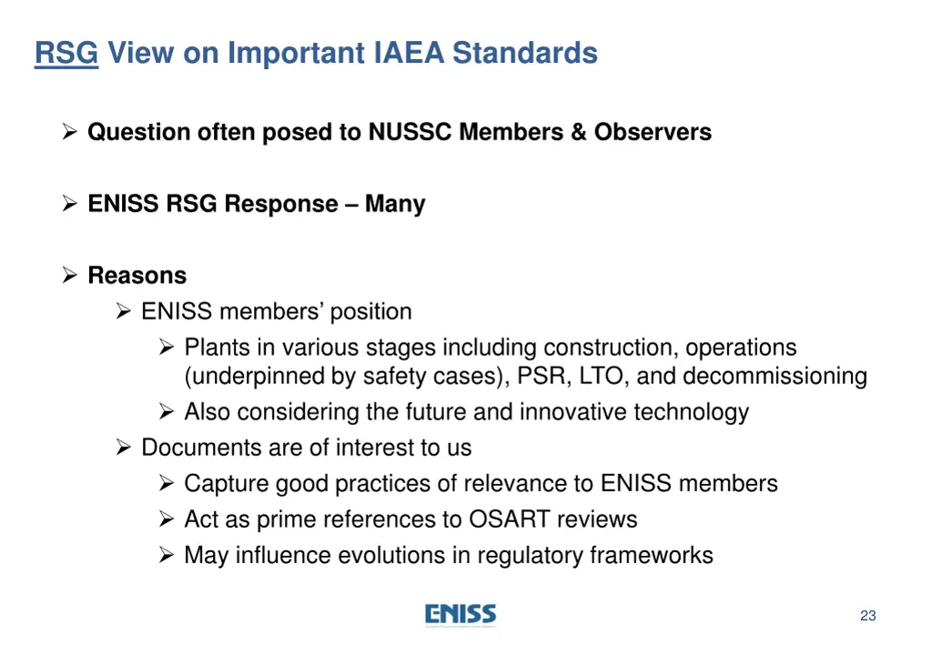 rsg view on important iaea standards