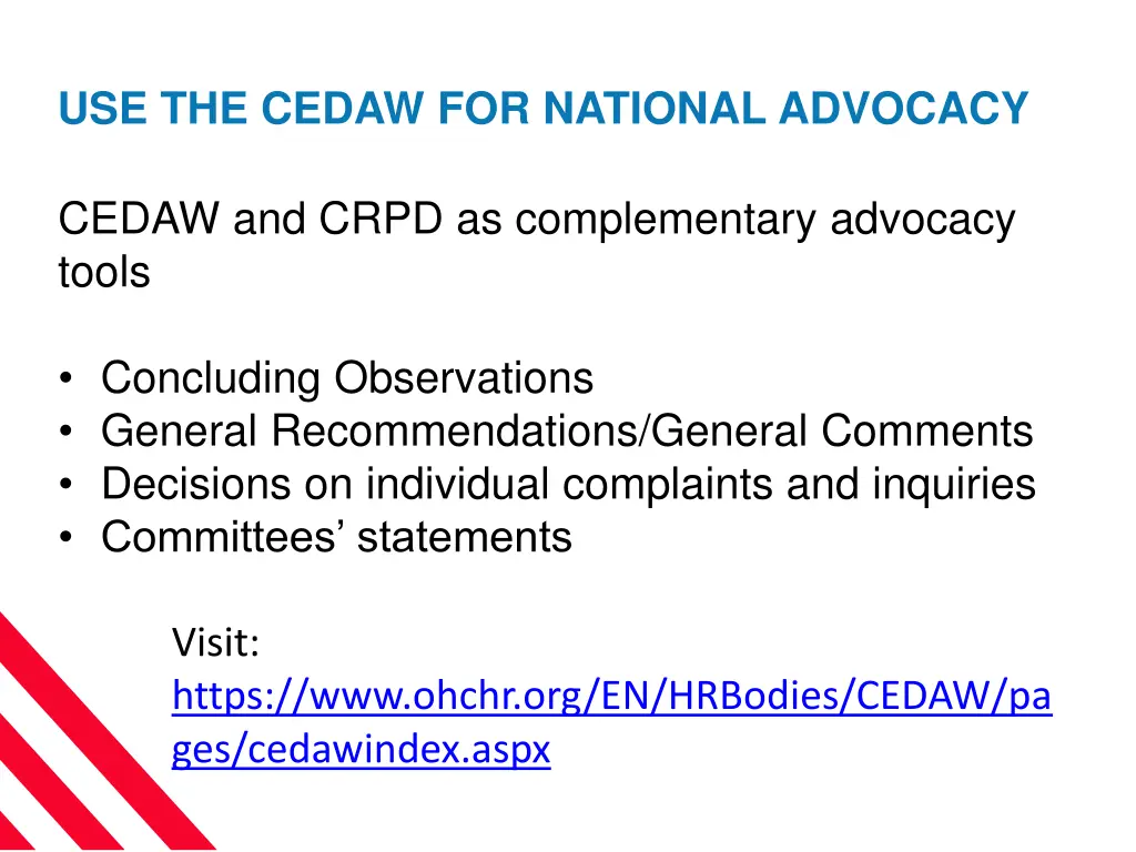 use the cedaw for national advocacy