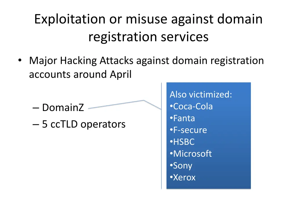 exploitation or misuse against domain