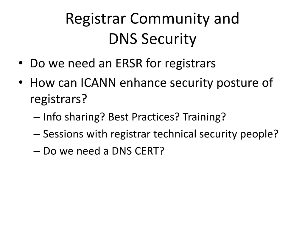 registrar community and dns security