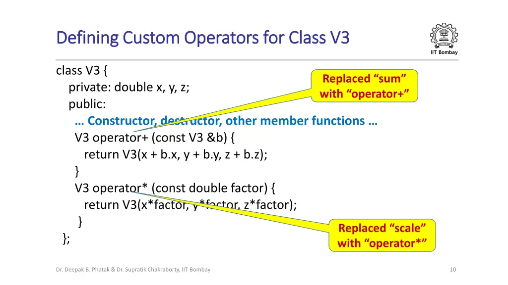 defining custom operators for class v3 defining