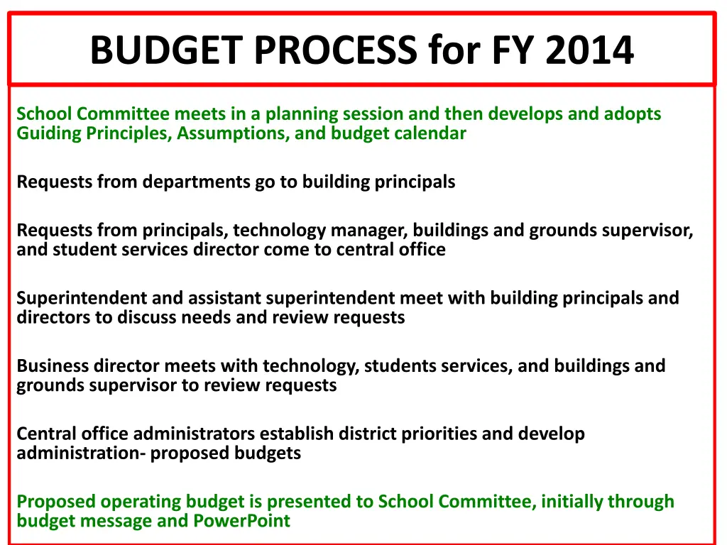 budget process for fy 2014