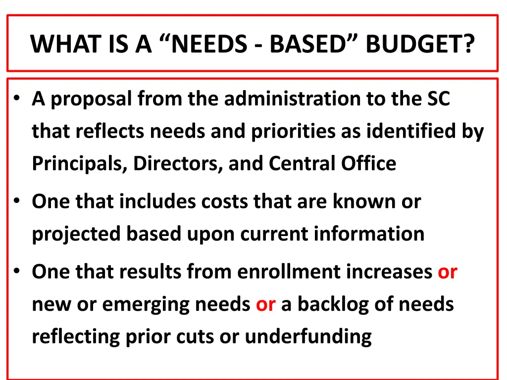 what is a needs based budget