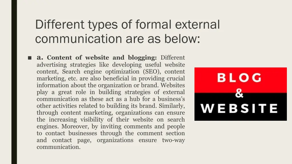 different types of formal external communication