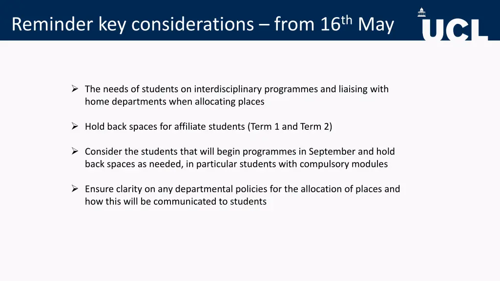 reminder key considerations from 16 th may