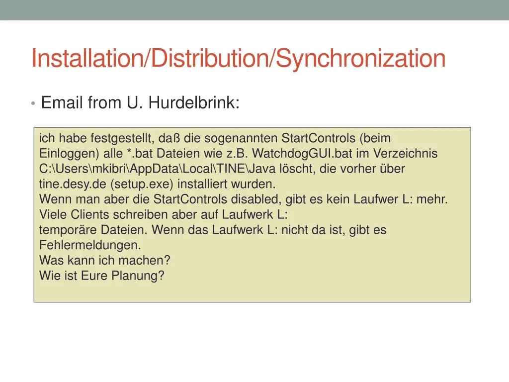 installation distribution synchronization