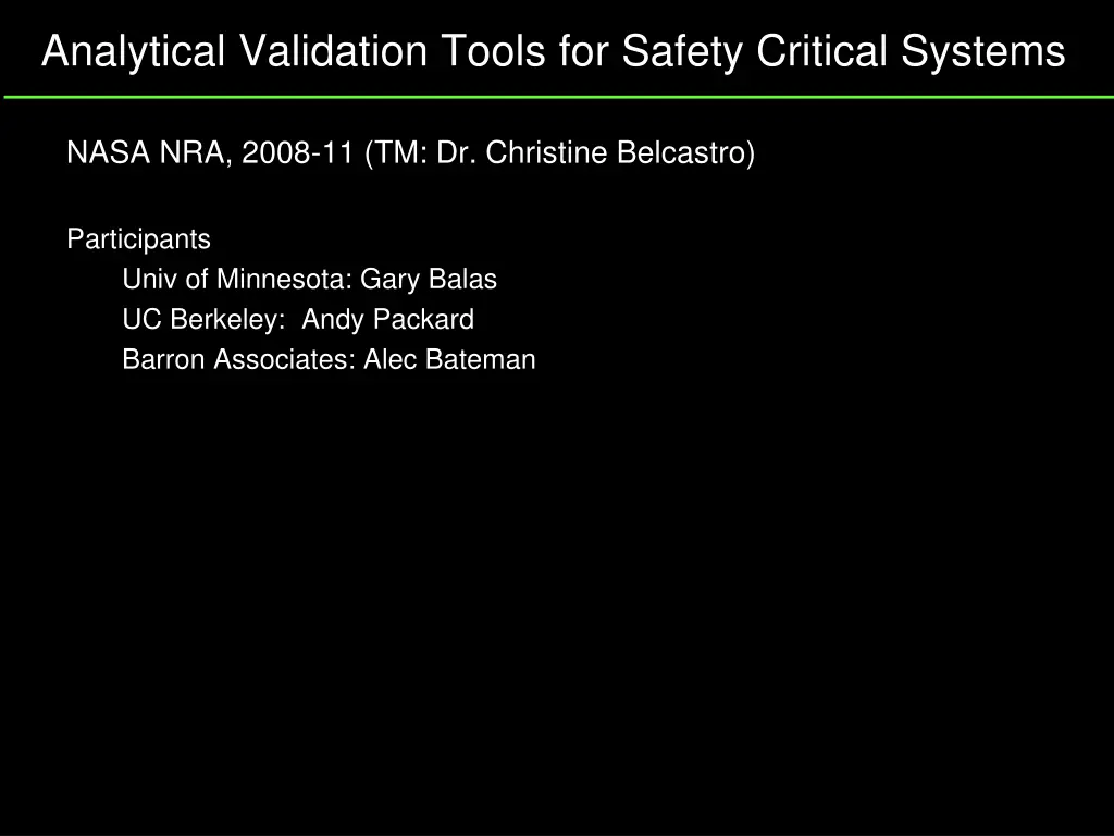 analytical validation tools for safety critical