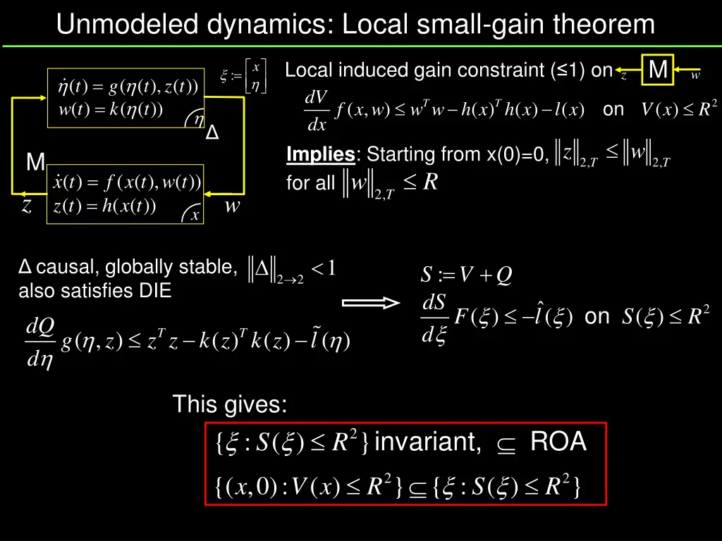 unmodeled dynamics local small gain theorem