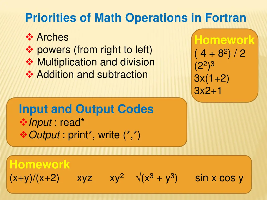 priorities of math operations in fortran