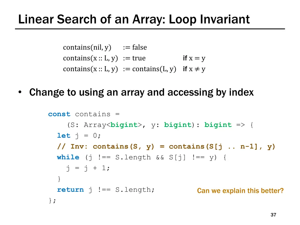 linear search of an array loop invariant