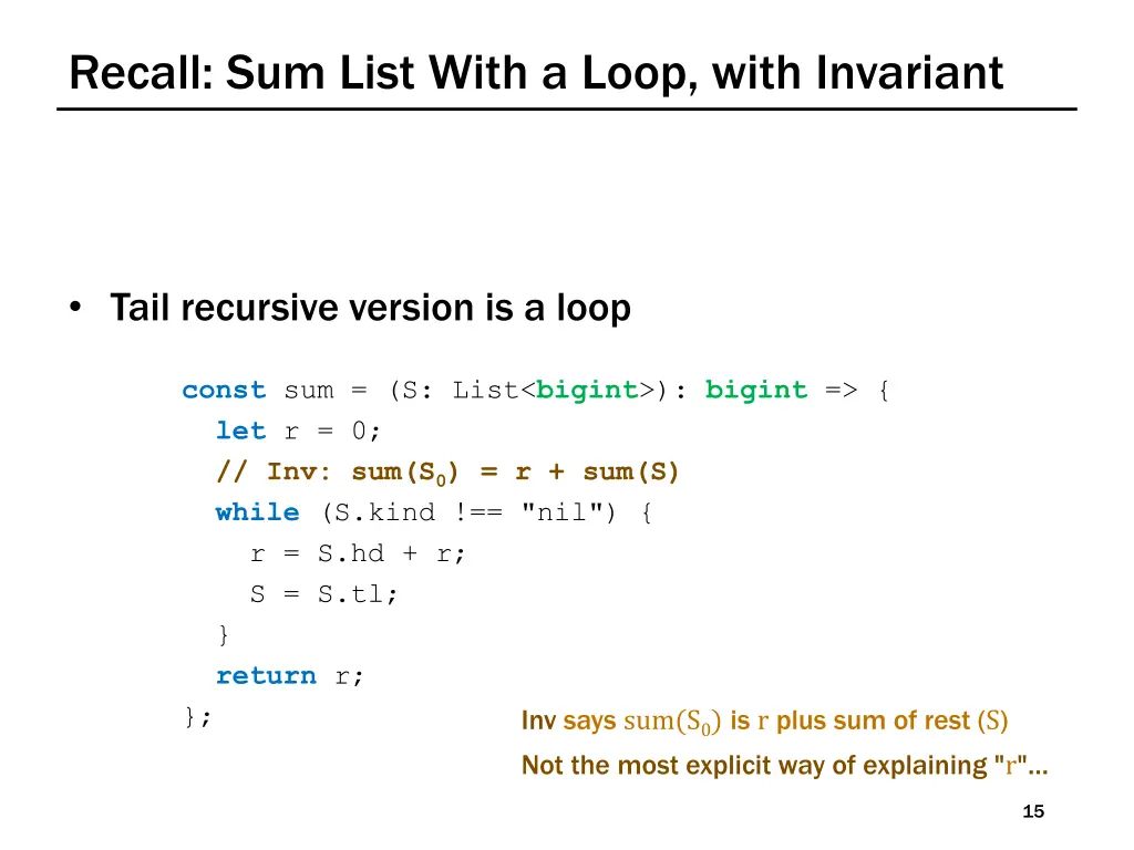 recall sum list with a loop with invariant