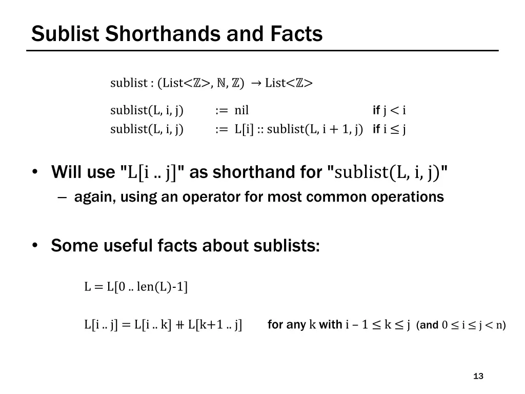 sublist shorthands and facts