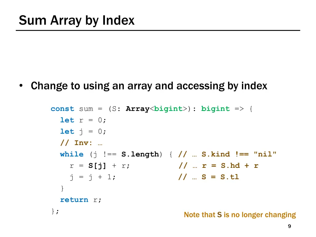 sum array by index