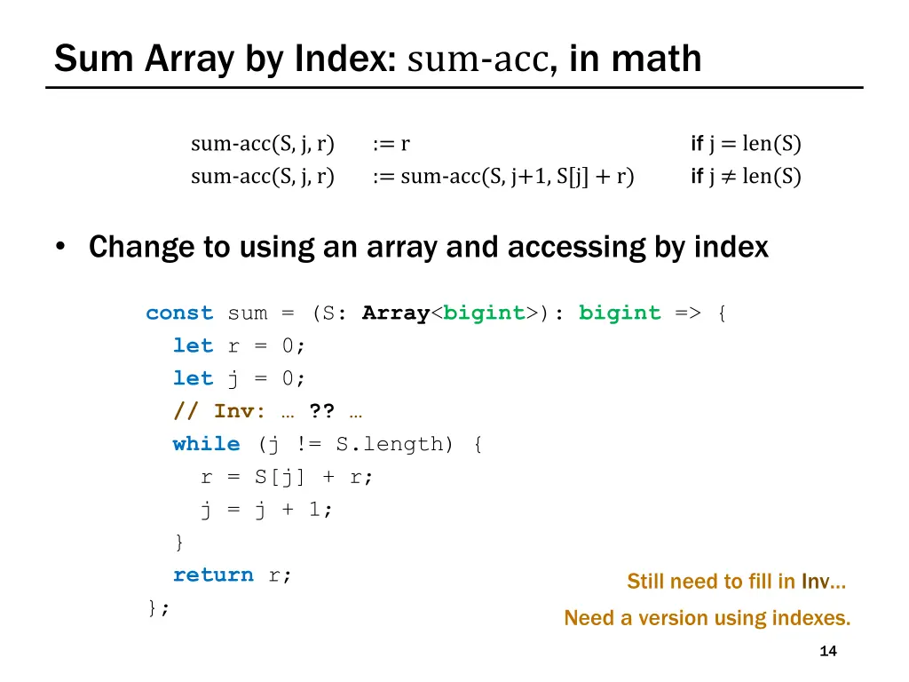 sum array by index sum acc in math