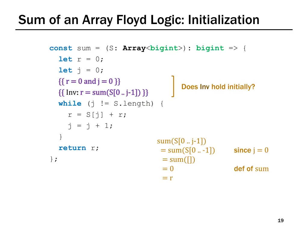 sum of an array floyd logic initialization