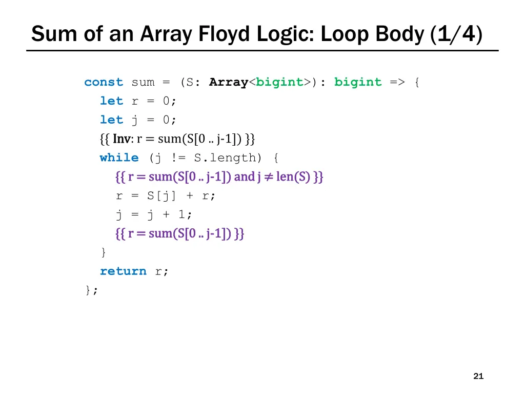 sum of an array floyd logic loop body 1 4