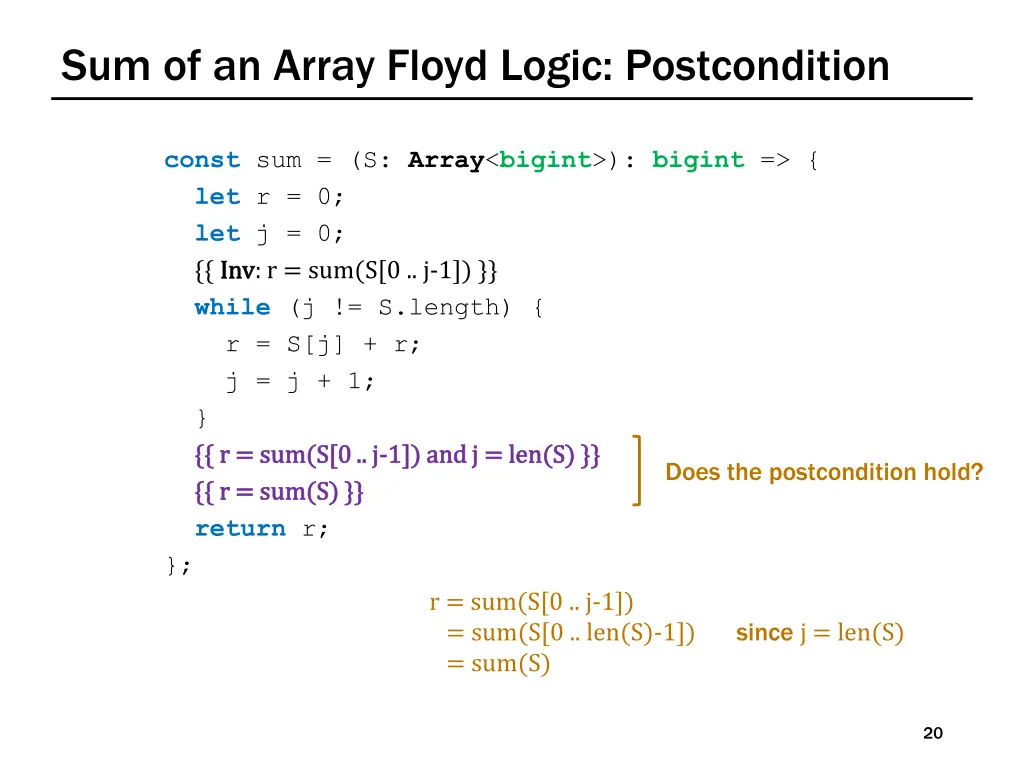 sum of an array floyd logic postcondition