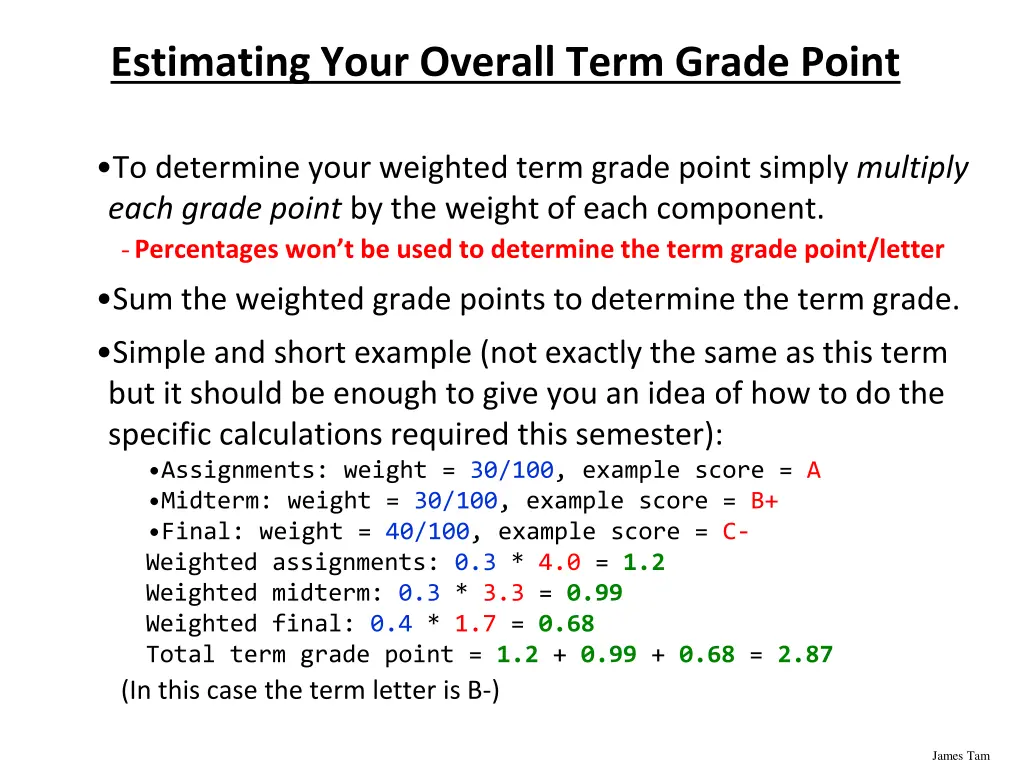 estimating your overall term grade point