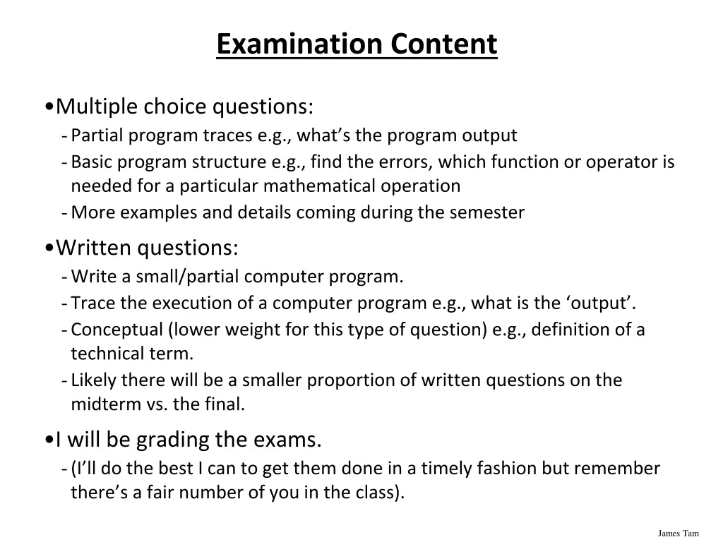 examination content