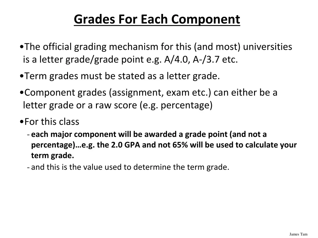 grades for each component