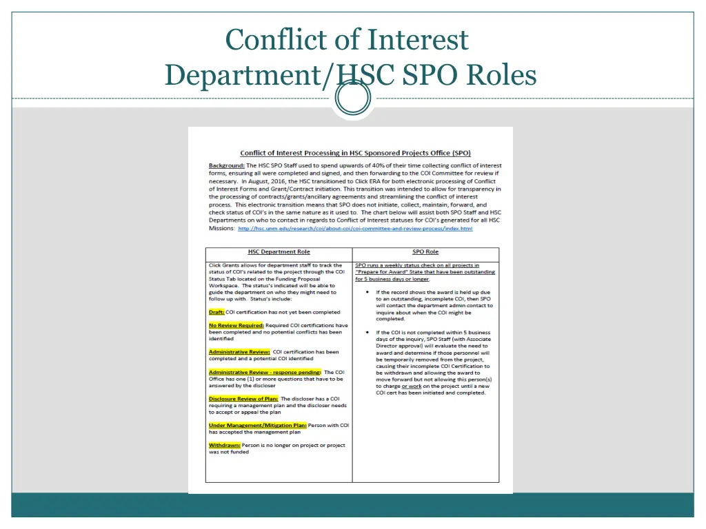 conflict of interest department hsc spo roles