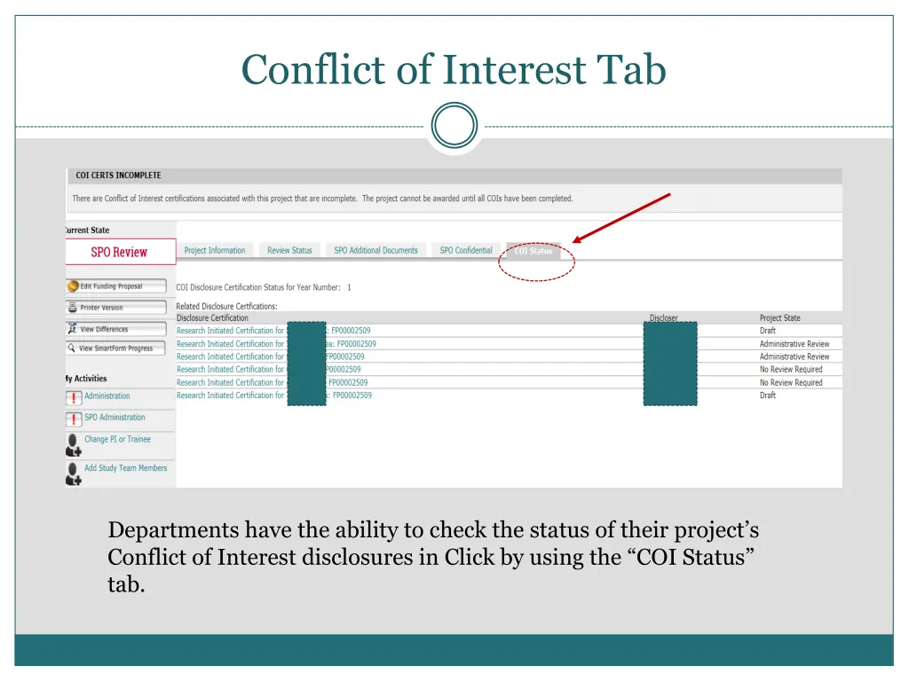 conflict of interest tab
