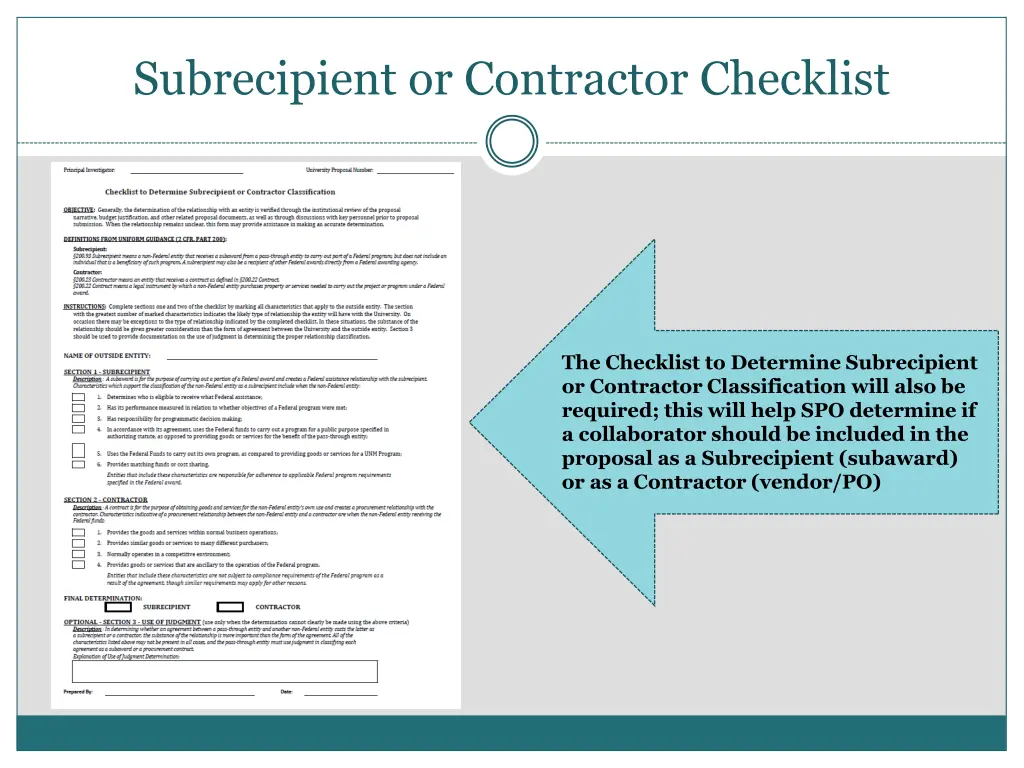 subrecipient or contractor checklist