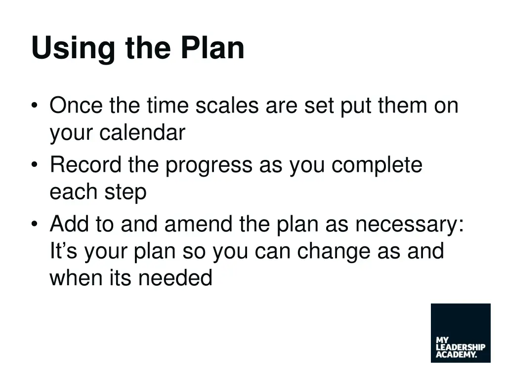 using the plan