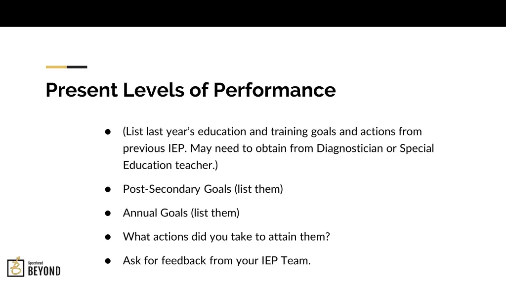 present levels of performance