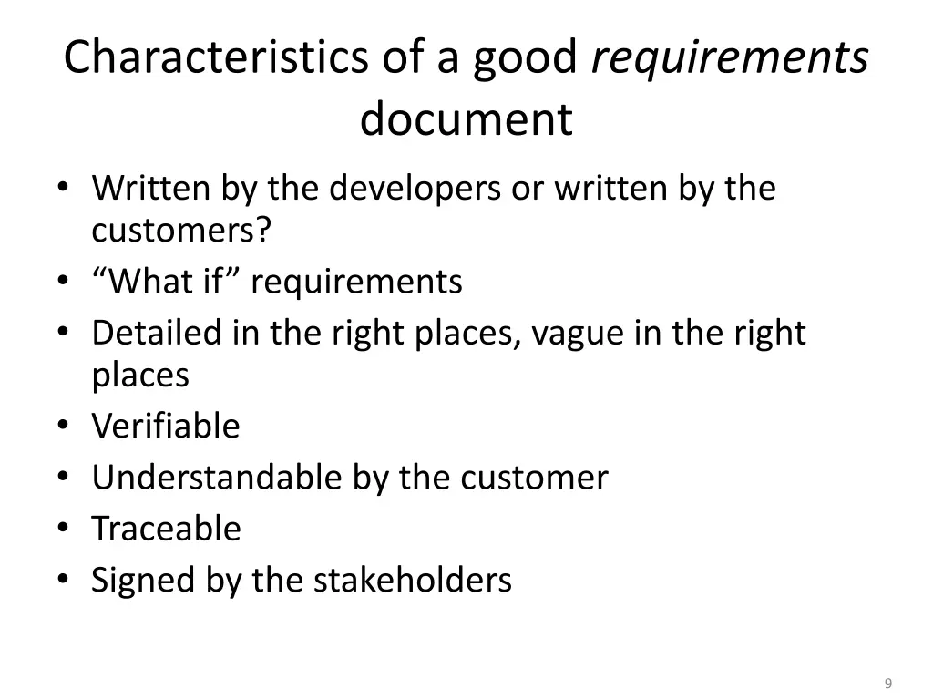 characteristics of a good requirements document