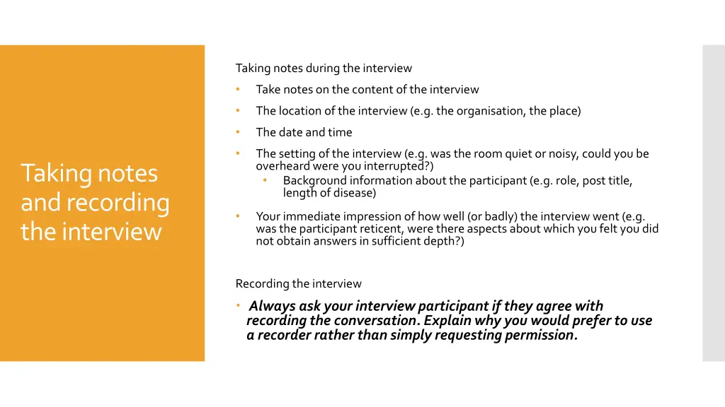 taking notes during the interview