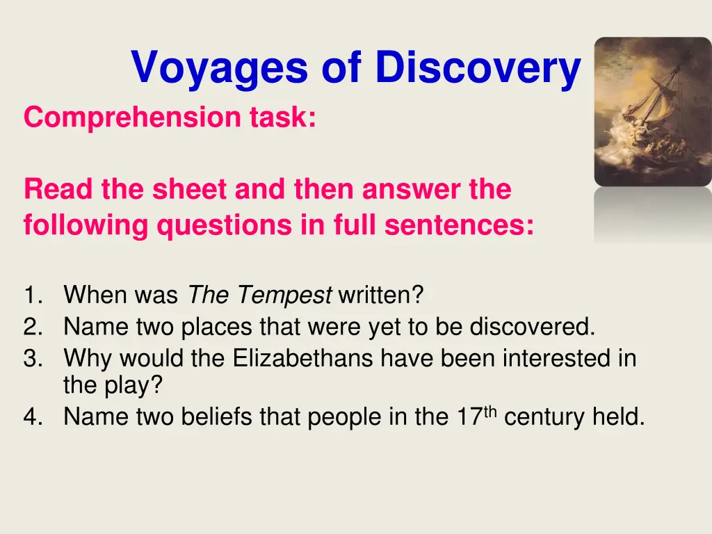 voyages of discovery comprehension task