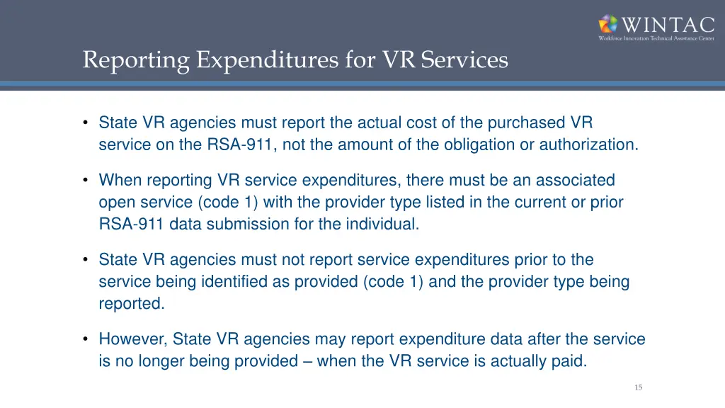 reporting expenditures for vr services 1