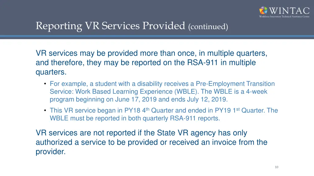 reporting vr services provided continued