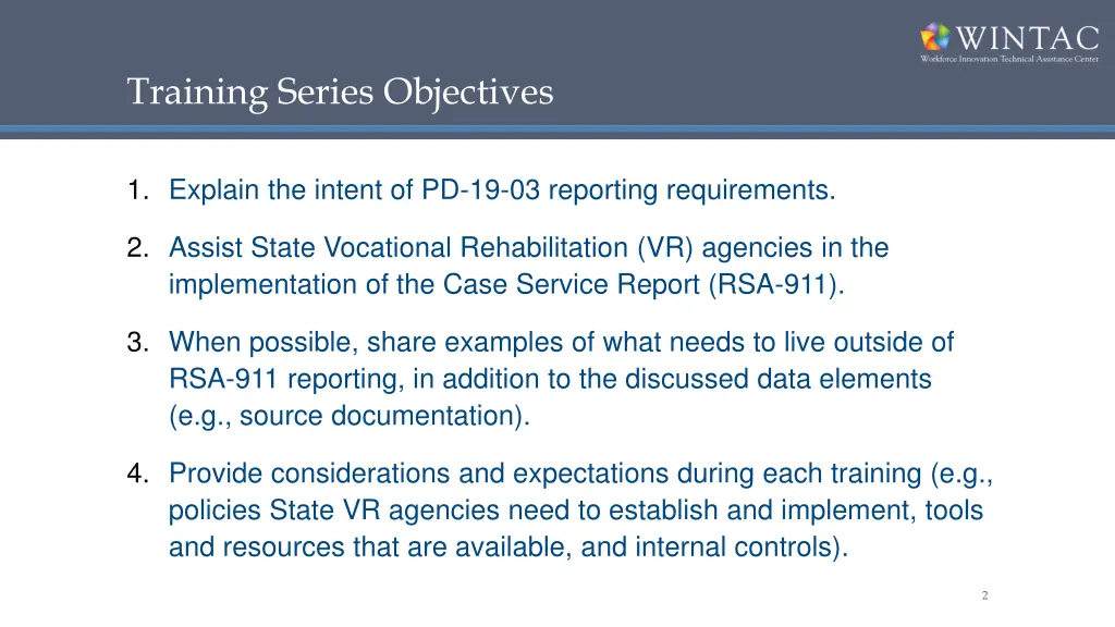 training series objectives